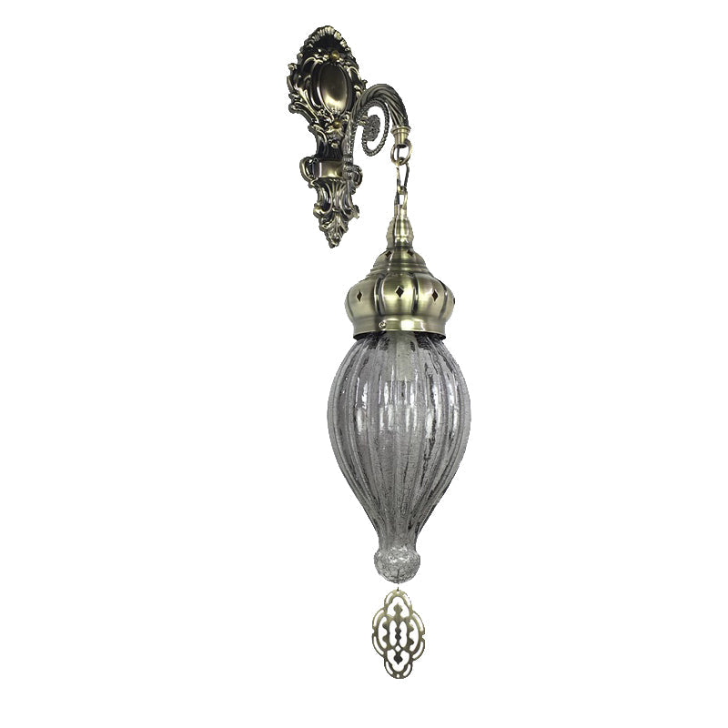 Teardrop Sconce: Wall Mounted Carved Metal Lamp With Black/White/Light Blue Glass