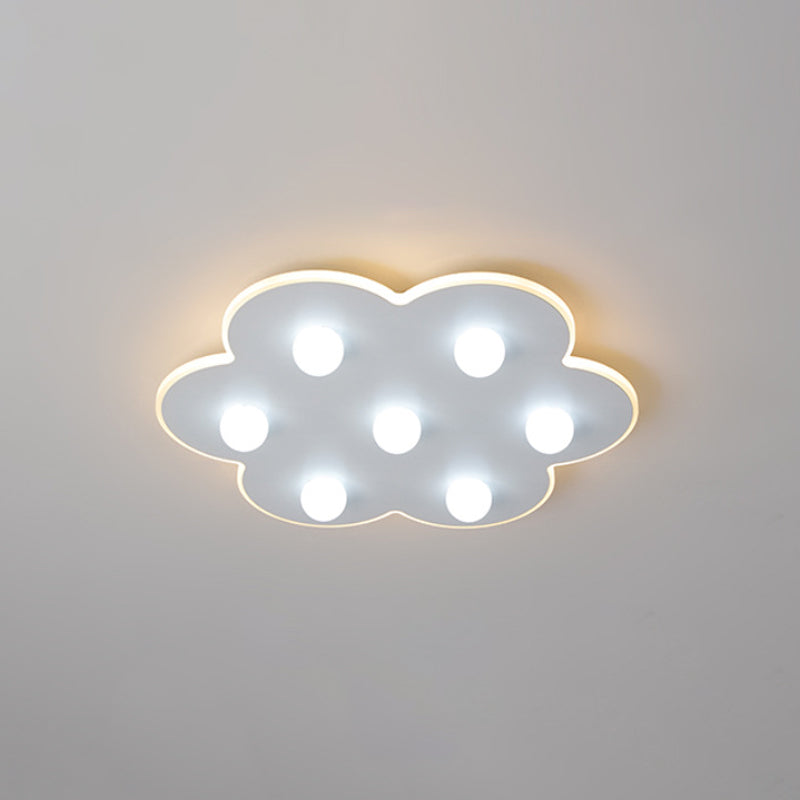 Modern Metal LED Flush Ceiling Light for Kids - Flower/Round/Square Design - 8 Lights - 16.5/19.5 Inch Wide - White Flushmount