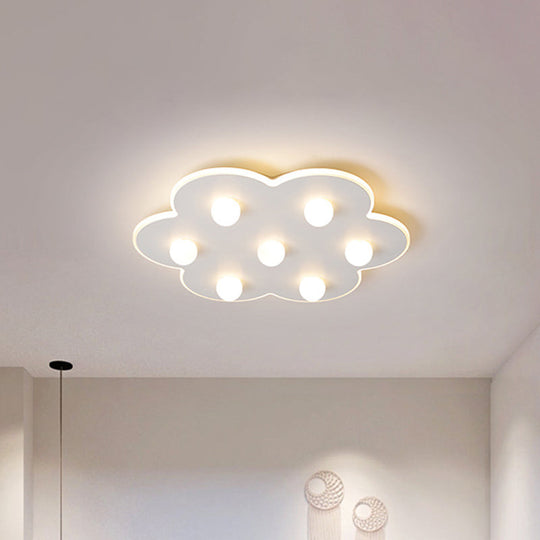 Modern Metal LED Flush Ceiling Light for Kids - Flower/Round/Square Design - 8 Lights - 16.5/19.5 Inch Wide - White Flushmount