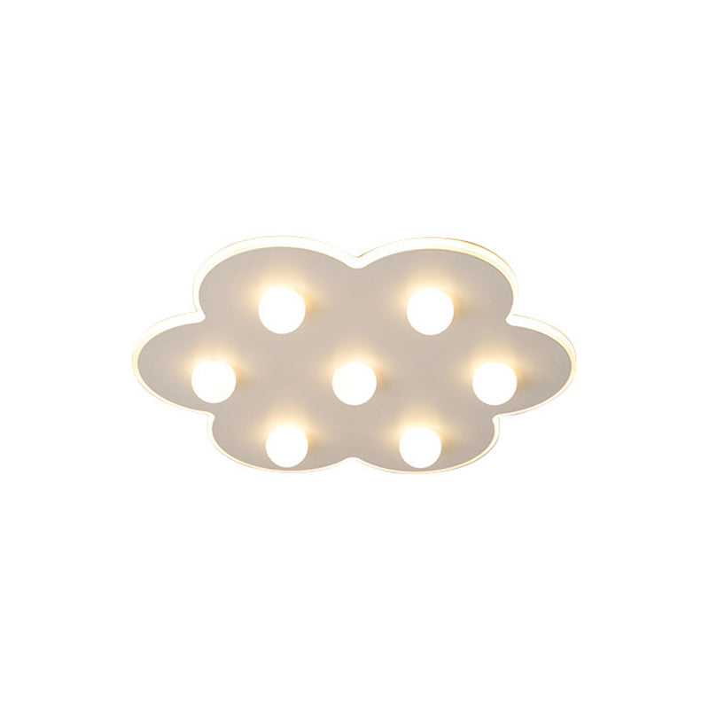 Modern Metal LED Flush Ceiling Light for Kids - Flower/Round/Square Design - 8 Lights - 16.5/19.5 Inch Wide - White Flushmount