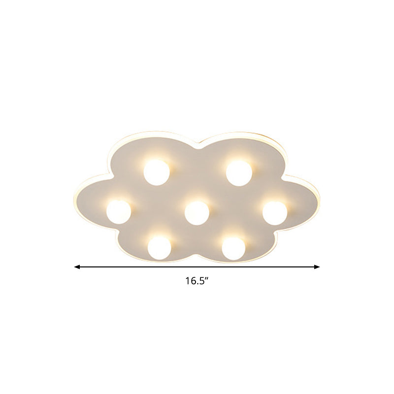 Modern Metal LED Flush Ceiling Light for Kids - Flower/Round/Square Design - 8 Lights - 16.5/19.5 Inch Wide - White Flushmount