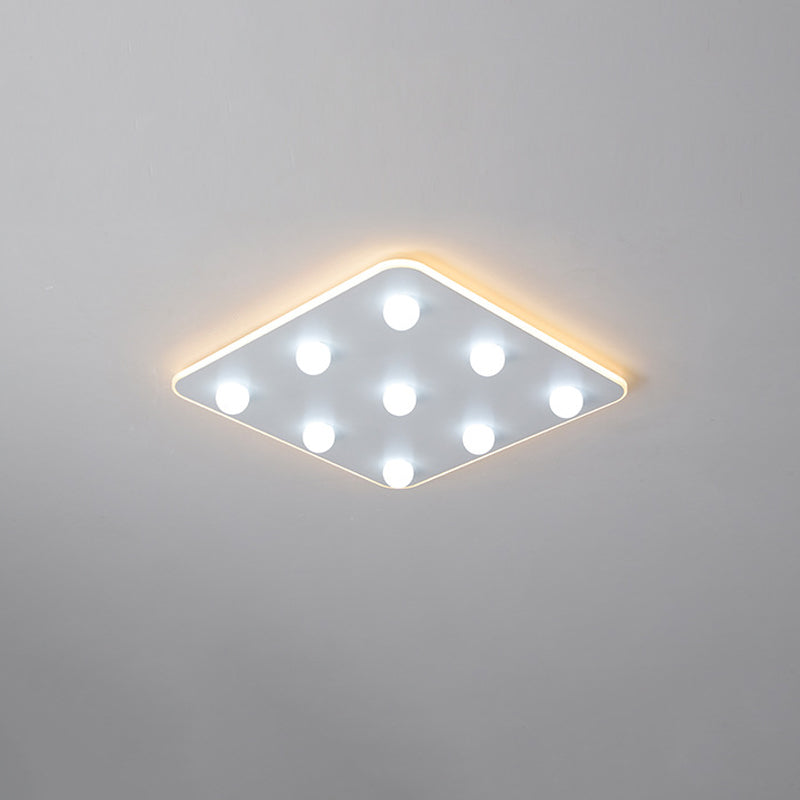 Modern Metal LED Flush Ceiling Light for Kids - Flower/Round/Square Design - 8 Lights - 16.5/19.5 Inch Wide - White Flushmount