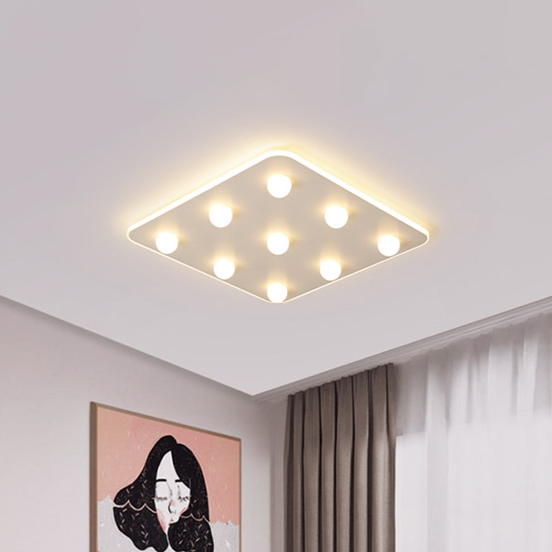 Modern Metal LED Flush Ceiling Light for Kids - Flower/Round/Square Design - 8 Lights - 16.5/19.5 Inch Wide - White Flushmount