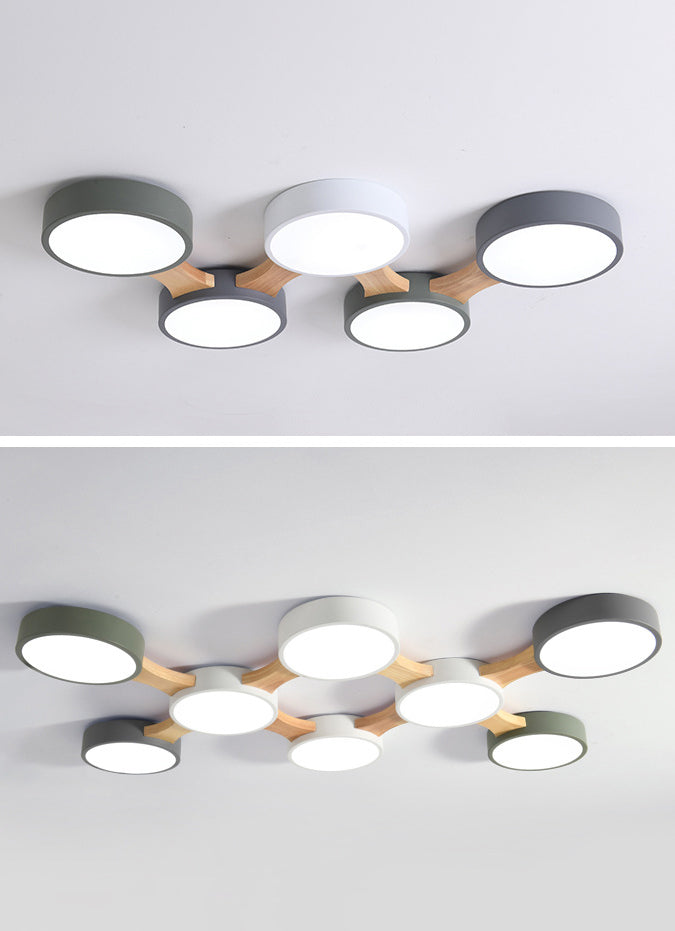 Minimalistic Led Ceiling Light Fixture - Wooden Flush Mount For Bedroom & Dining Room