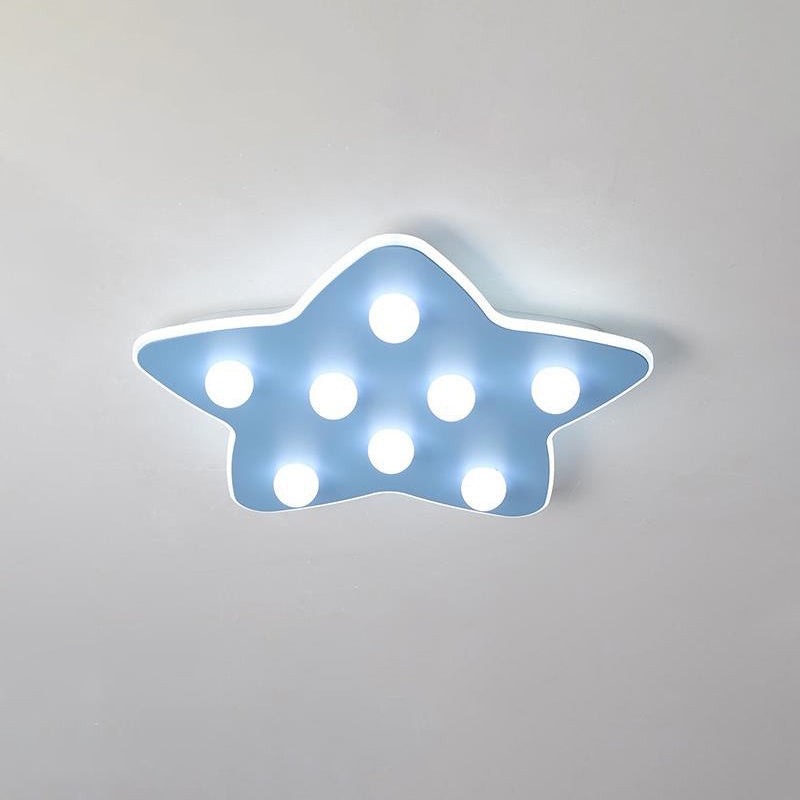 Modern Metal Flush Ceiling Light: Blue/Pink/White Stars, 8 Bulbs - Ideal for Kids' Rooms