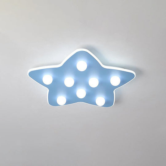 Modern Metal Flush Ceiling Light: Blue/Pink/White Stars 8 Bulbs - Ideal For Kids Rooms Blue