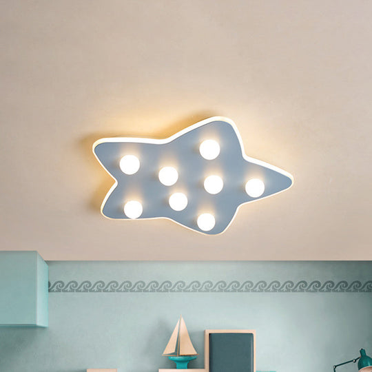 Modern Metal Flush Ceiling Light: Blue/Pink/White Stars, 8 Bulbs - Ideal for Kids' Rooms