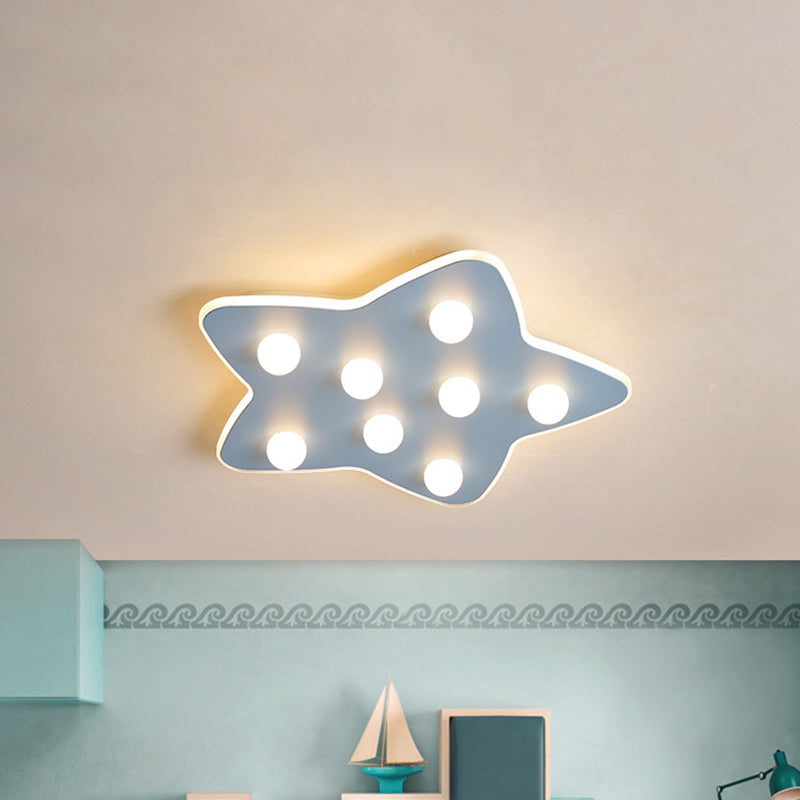 Modern Metal Flush Ceiling Light: Blue/Pink/White Stars 8 Bulbs - Ideal For Kids Rooms