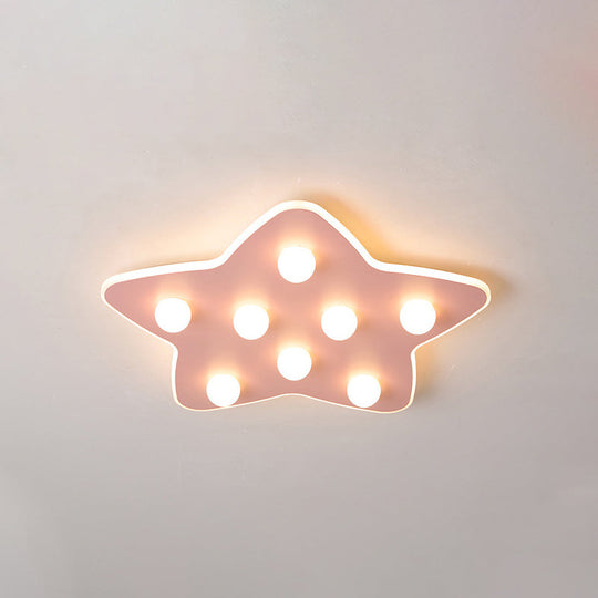 Modern Metal Flush Ceiling Light: Blue/Pink/White Stars, 8 Bulbs - Ideal for Kids' Rooms