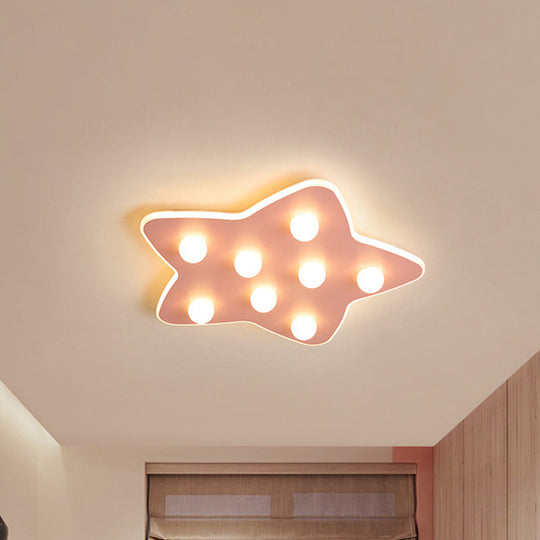 Modern Metal Flush Ceiling Light: Blue/Pink/White Stars, 8 Bulbs - Ideal for Kids' Rooms