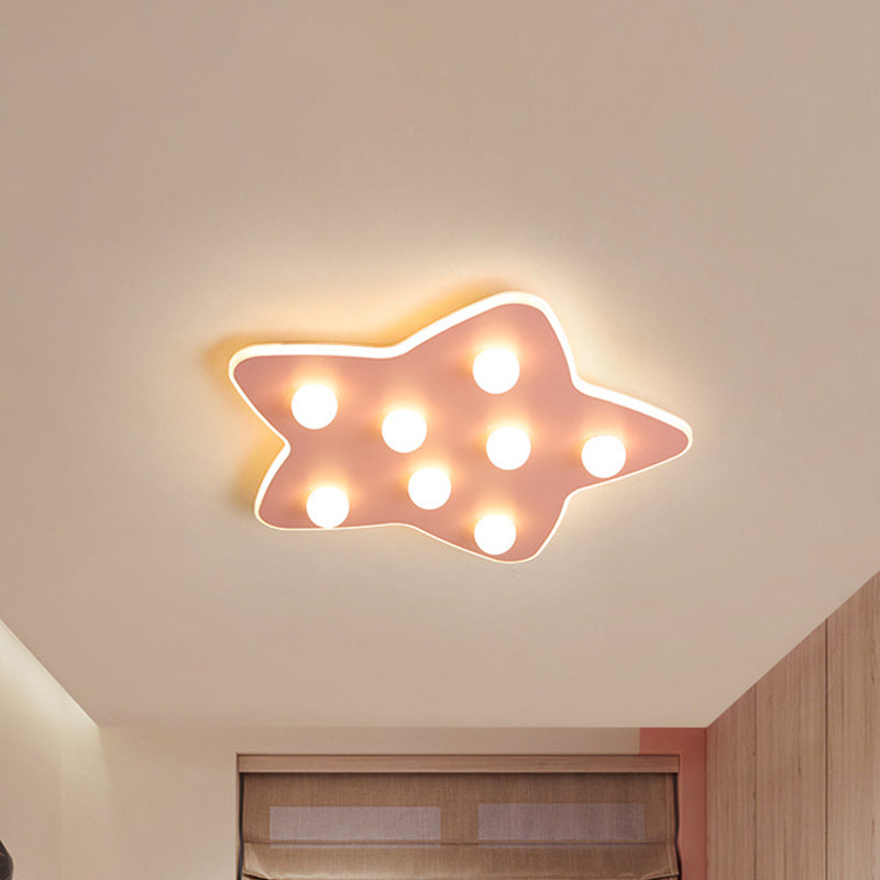 Modern Metal Flush Ceiling Light: Blue/Pink/White Stars 8 Bulbs - Ideal For Kids Rooms