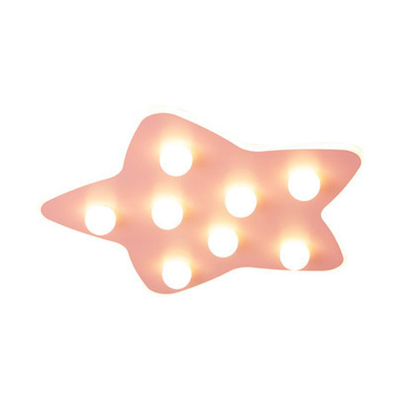 Modern Metal Flush Ceiling Light: Blue/Pink/White Stars, 8 Bulbs - Ideal for Kids' Rooms