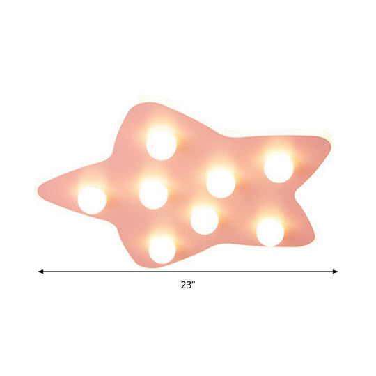 Modern Metal Flush Ceiling Light: Blue/Pink/White Stars, 8 Bulbs - Ideal for Kids' Rooms