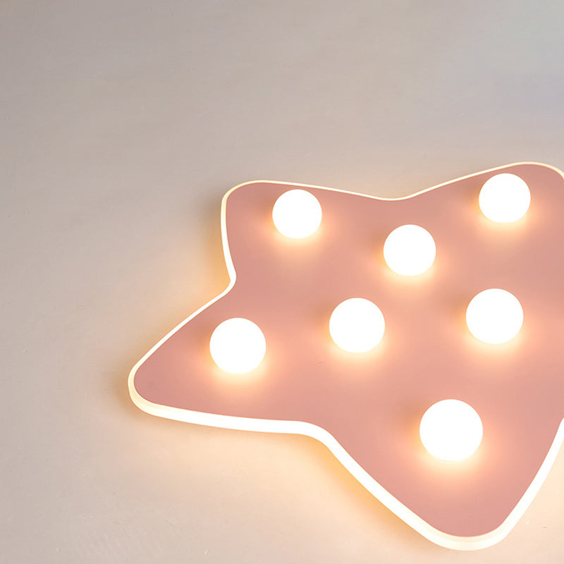 Modern Metal Flush Ceiling Light: Blue/Pink/White Stars, 8 Bulbs - Ideal for Kids' Rooms