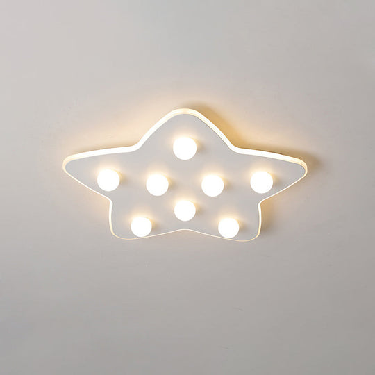 Modern Metal Flush Ceiling Light: Blue/Pink/White Stars, 8 Bulbs - Ideal for Kids' Rooms