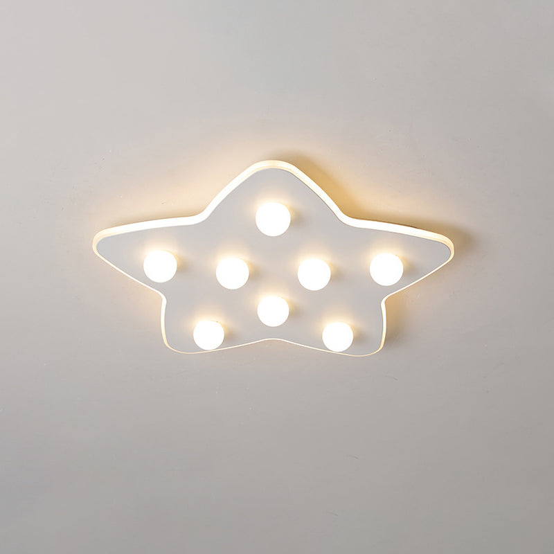 Modern Metal Flush Ceiling Light: Blue/Pink/White Stars 8 Bulbs - Ideal For Kids Rooms White