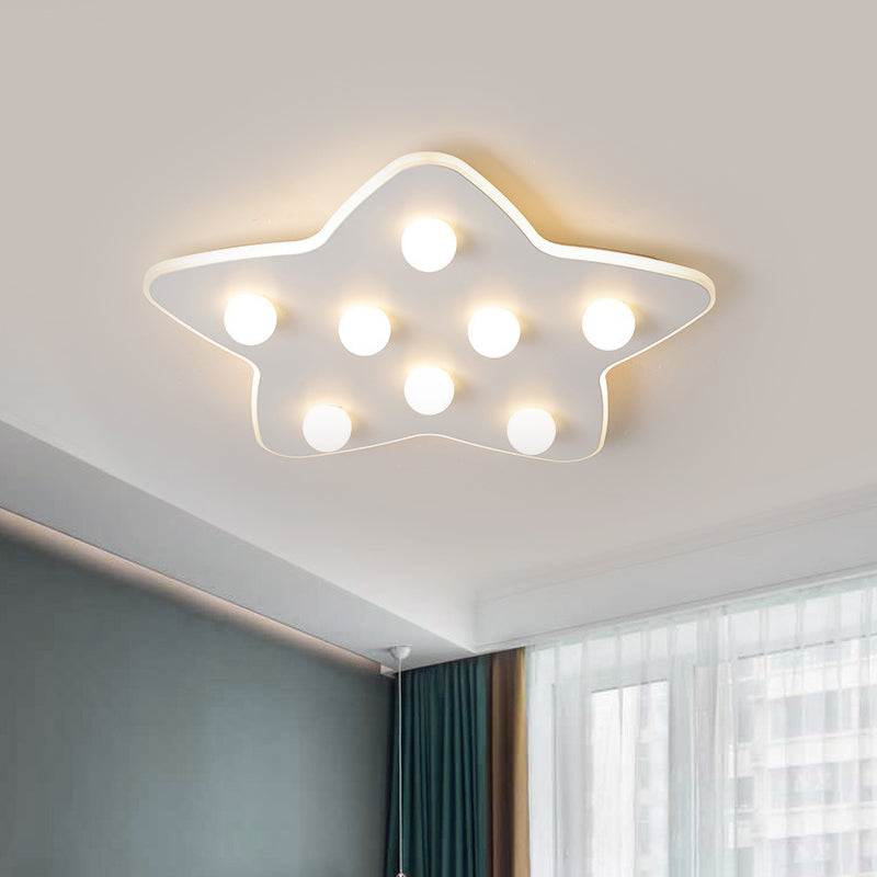 Modern Metal Flush Ceiling Light: Blue/Pink/White Stars, 8 Bulbs - Ideal for Kids' Rooms