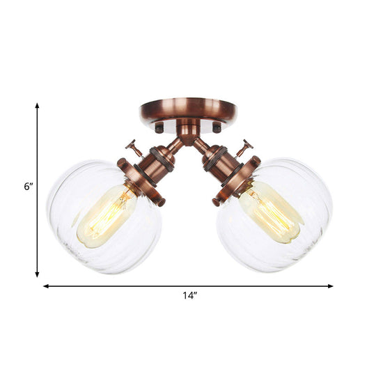 Industrial Style Amber/Clear Glass Ball Pendant Light - 2 Heads - Restaurant Ceiling Mounted Lamp