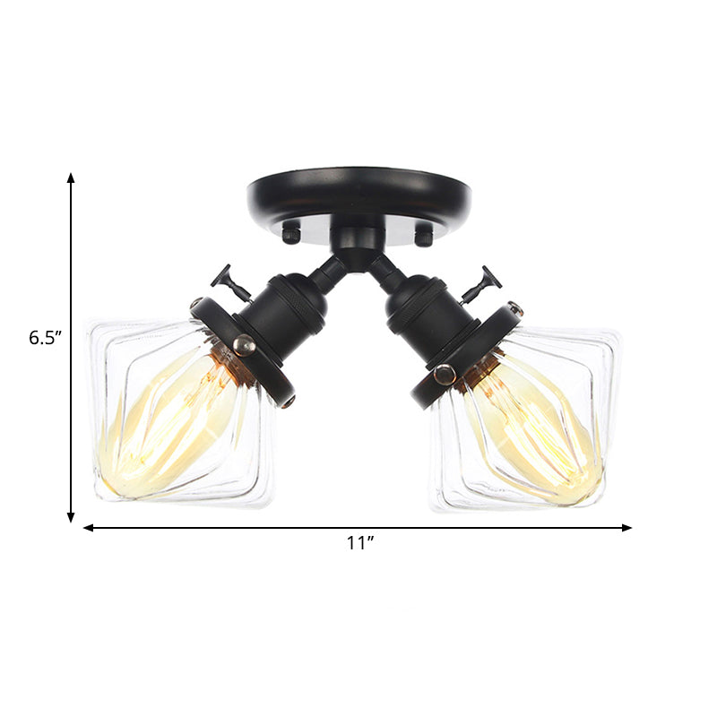 Diamond Amber/Clear Glass Semi Mount Farmhouse Light Fixture - 2-Light Semi Flush, Black/Bronze Design - Ideal for Restaurants