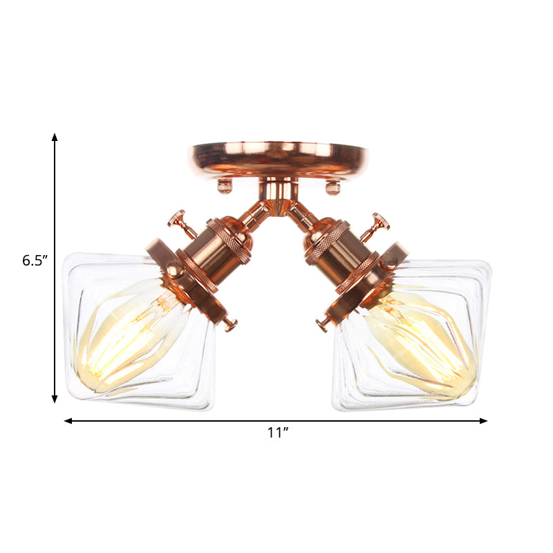 Diamond Amber/Clear Glass Semi Mount Farmhouse Light Fixture - 2-Light Semi Flush, Black/Bronze Design - Ideal for Restaurants