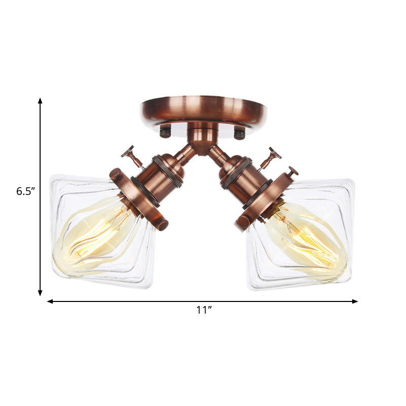 Diamond Amber/Clear Glass Semi Mount Farmhouse Light Fixture - 2-Light Semi Flush, Black/Bronze Design - Ideal for Restaurants