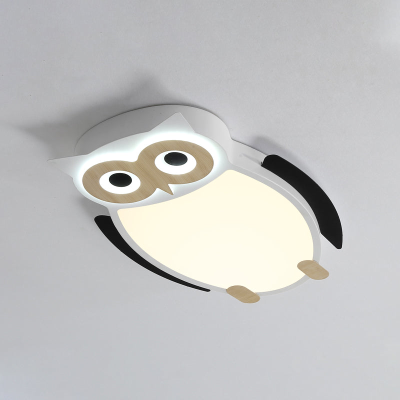 Cartoon Owl Flush Ceiling Light for Children - White/Pink/Blue, LED Metal Flush Mount Lamp