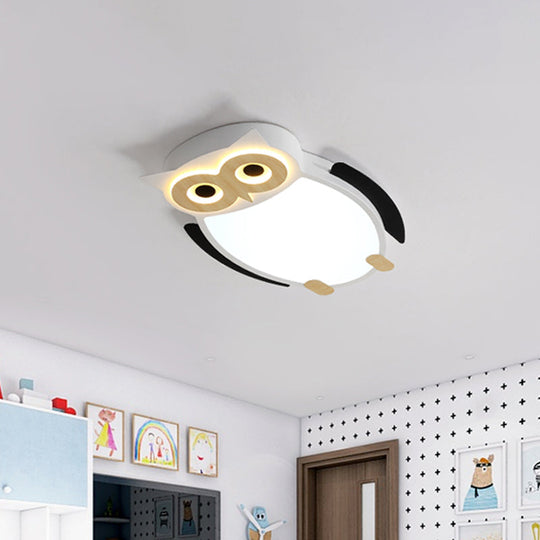 Cartoon Owl Flush Ceiling Light for Children - White/Pink/Blue, LED Metal Flush Mount Lamp