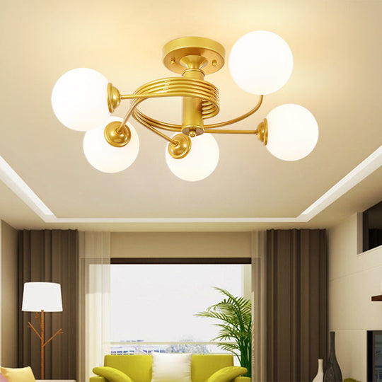 Contemporary Frosted White Glass Flush Mount Ceiling Light for Living Room