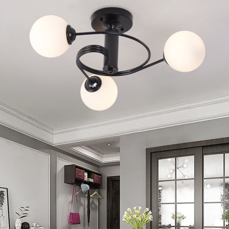 Contemporary Frosted White Glass Flush Mount Ceiling Light For Living Room 3 / Black