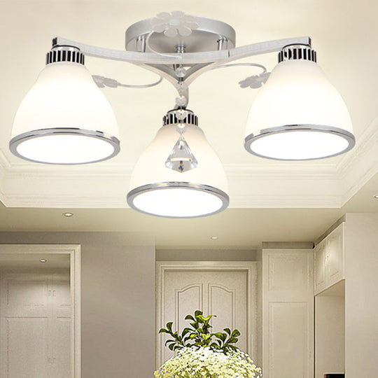 Modernist White Glass Semi Flush Mount Ceiling Light For Bedrooms 3 / Cone