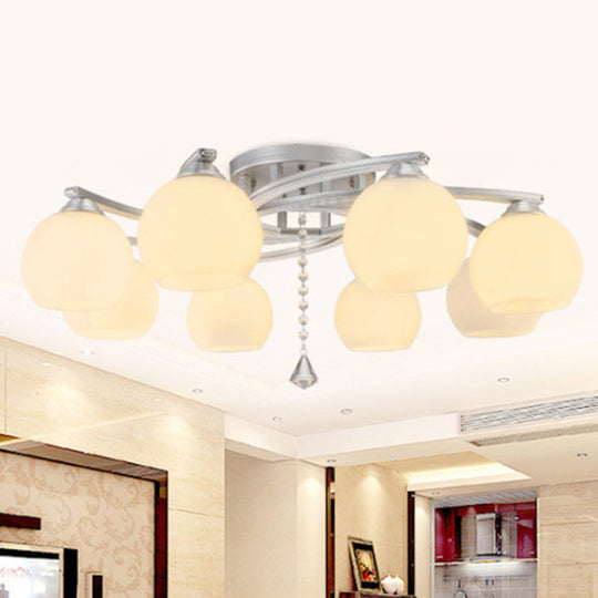 Modernist White Glass Semi Flush Mount Ceiling Light For Bedrooms 8 / Globe