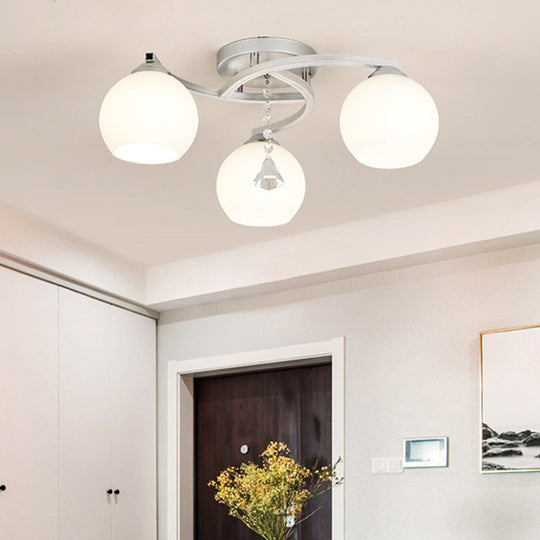 Modernist White Glass Semi Flush Mount Ceiling Light for Bedrooms