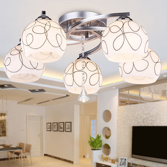 Modernist White Glass Semi Flush Mount Ceiling Light for Bedrooms