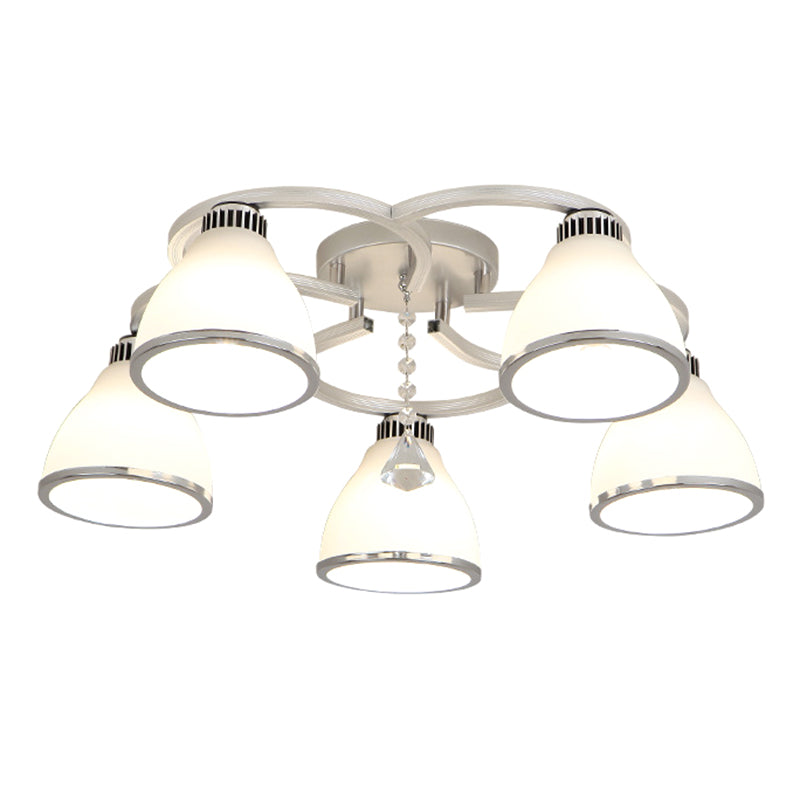 Modernist White Glass Semi Flush Mount Ceiling Light For Bedrooms