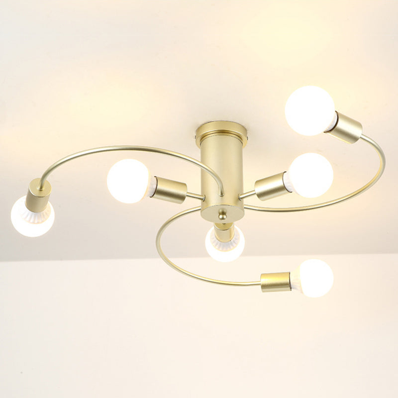 Sleek 6-Light Semi Flush Mount Chandelier for Bedroom - Ultra-Contemporary Spherical Design - White Glass Ceiling Fixture