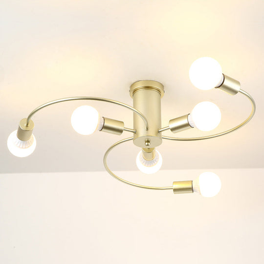 Sleek 6-Light Semi Flush Mount Chandelier for Bedroom - Ultra-Contemporary Spherical Design - White Glass Ceiling Fixture