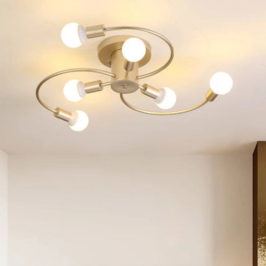 Sleek 6-Light Semi Flush Mount Chandelier for Bedroom - Ultra-Contemporary Spherical Design - White Glass Ceiling Fixture