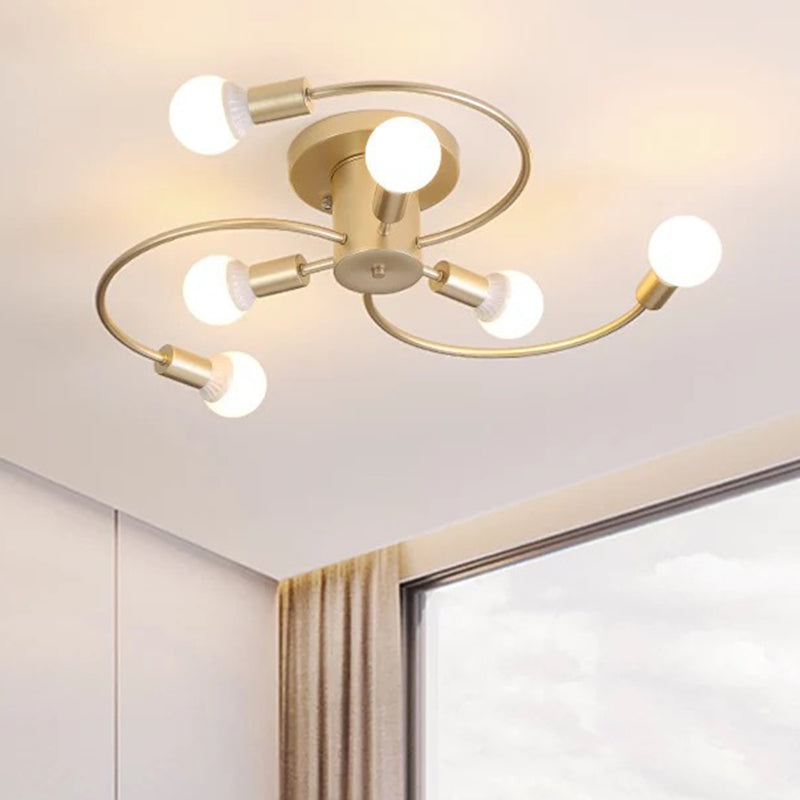 Sleek 6-Light Semi Flush Mount Chandelier For Bedroom - Ultra-Contemporary Spherical Design White