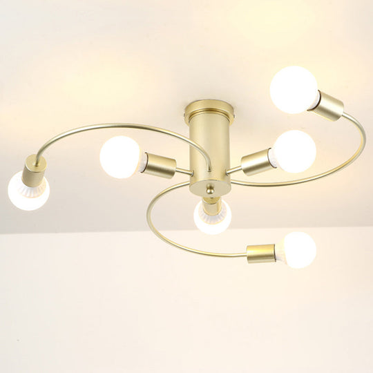 Sleek 6-Light Semi Flush Mount Chandelier for Bedroom - Ultra-Contemporary Spherical Design - White Glass Ceiling Fixture