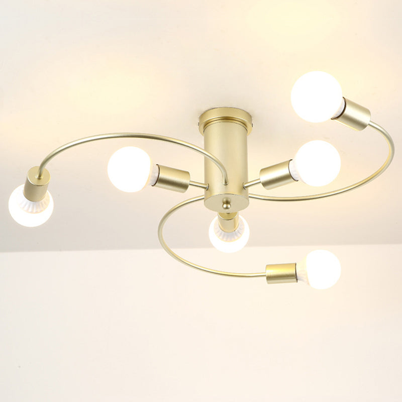 Sleek 6-Light Semi Flush Mount Chandelier For Bedroom - Ultra-Contemporary Spherical Design White