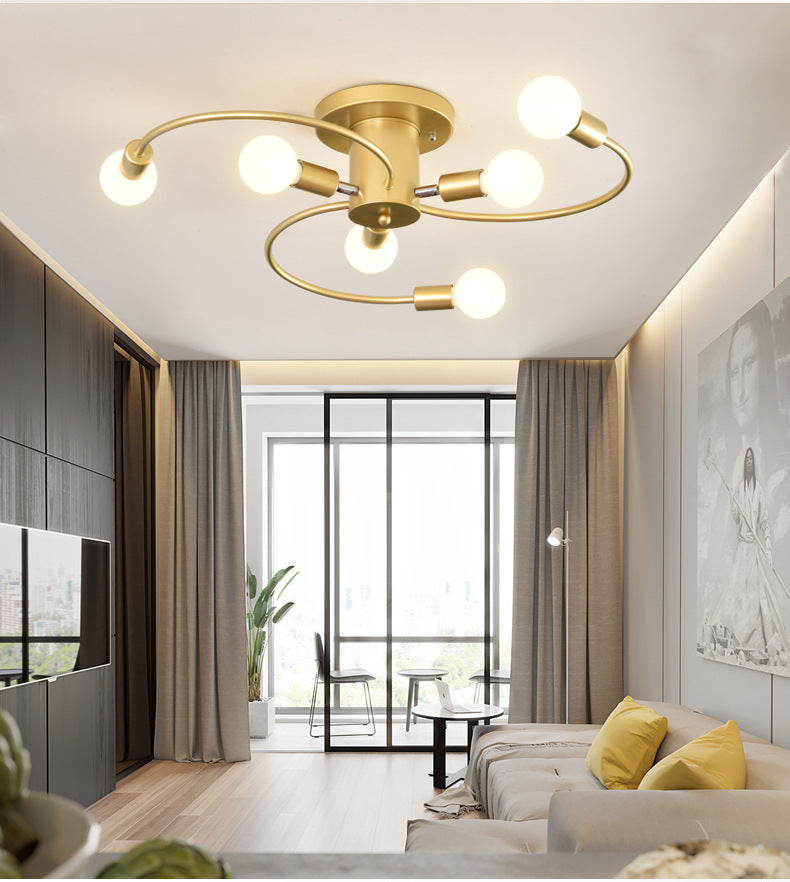 Sleek 6-Light Semi Flush Mount Chandelier for Bedroom - Ultra-Contemporary Spherical Design - White Glass Ceiling Fixture