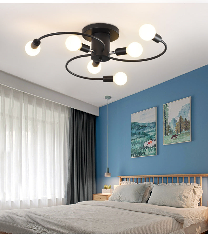 Sleek 6-Light Semi Flush Mount Chandelier for Bedroom - Ultra-Contemporary Spherical Design - White Glass Ceiling Fixture