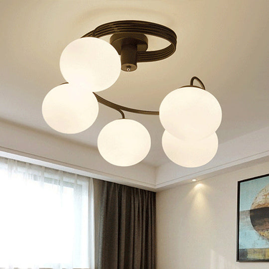 Modern Opal Glass Ceiling Mount Light Fixture for Bedroom - Ball Semi Flush Light Fixture