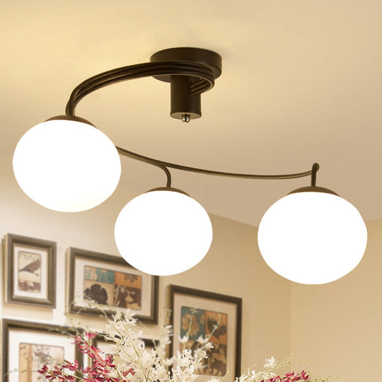 Modern Opal Glass Ceiling Mount Light Fixture For Bedroom - Ball Semi Flush 3 / Black