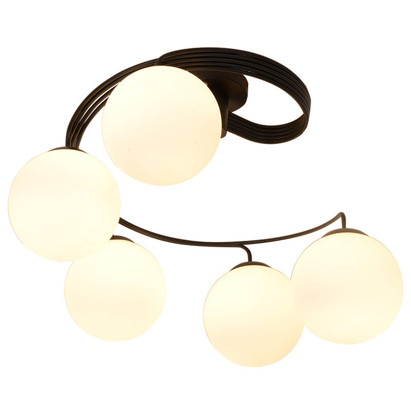 Modern Opal Glass Ceiling Mount Light Fixture For Bedroom - Ball Semi Flush