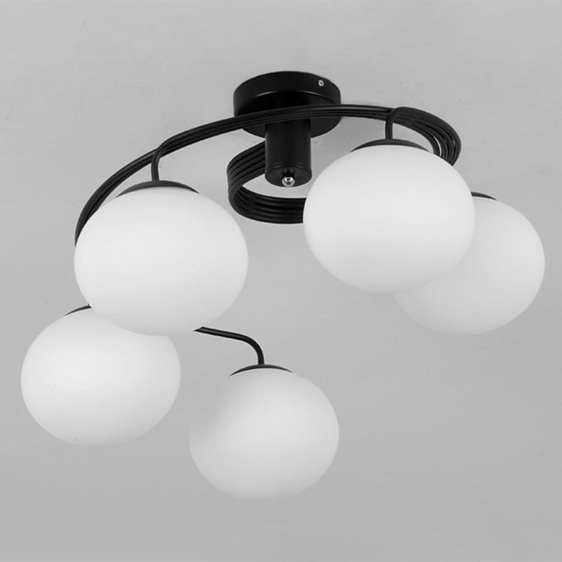 Modern Opal Glass Ceiling Mount Light Fixture for Bedroom - Ball Semi Flush Light Fixture