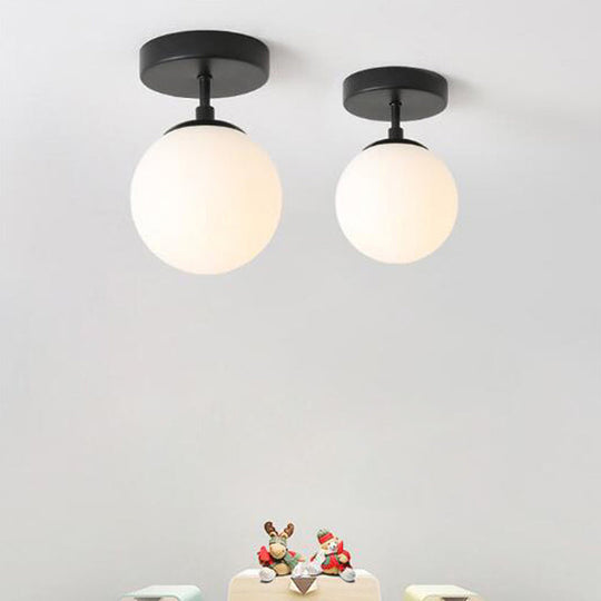 Contemporary Sphere Semi Flush Chandelier - 1 Light Frosted Glass Ceiling Fixture for Hallway