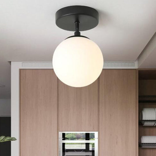 Contemporary Sphere Semi Flush Chandelier - 1 Light Frosted Glass Ceiling Fixture for Hallway