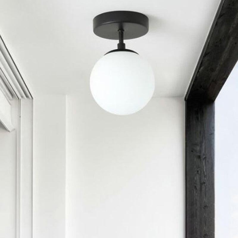 Contemporary Sphere Semi Flush Chandelier - 1 Light Frosted Glass Ceiling Fixture for Hallway