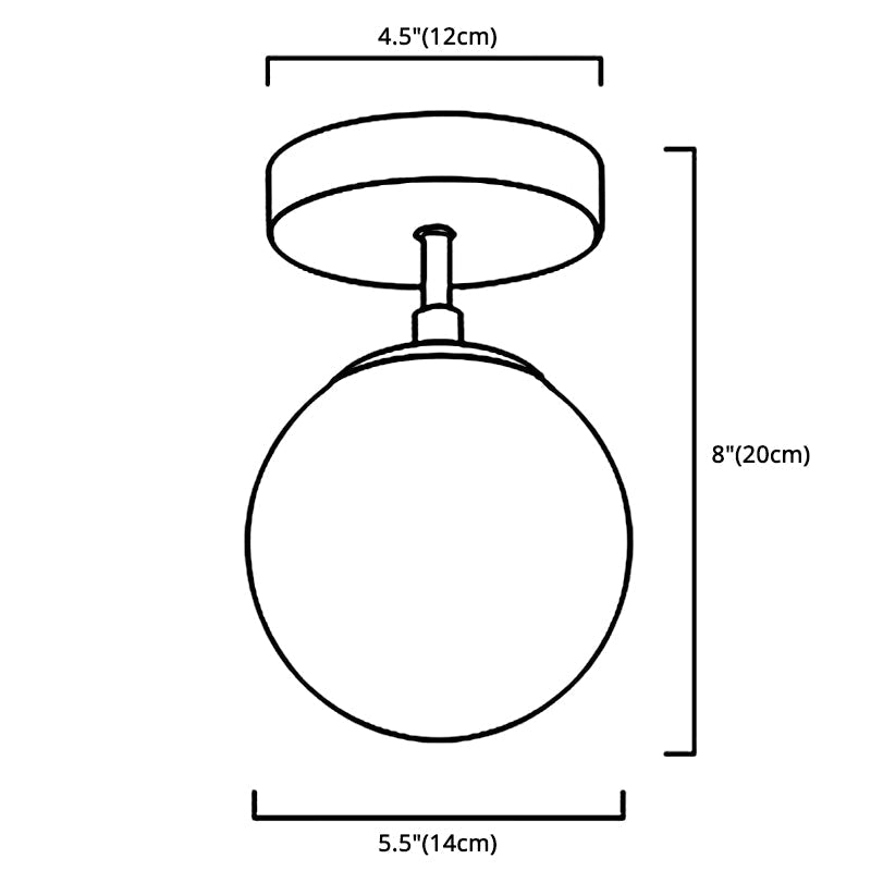 Contemporary Sphere Semi Flush Chandelier - 1 Light Frosted Glass Ceiling Fixture for Hallway